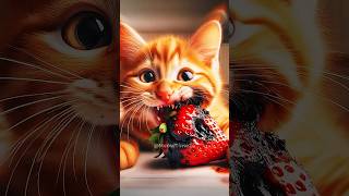 Kitten eats Bad Strawberry🙀 cat cute [upl. by Greenman]