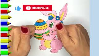 Como desenhar e colorir Coelhinho da Páscoa  Desenho para crianças  aprendendo as cores [upl. by Coke]