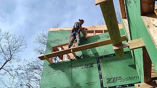 Solo House Build Ep34 Zip System sheathing solo installation with some tall walls [upl. by Mraz]