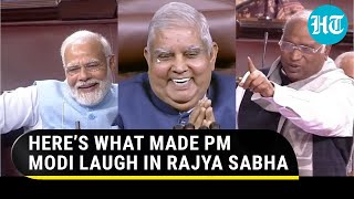 PM Modi cracks up as Kharge’s joke leaves Rajya Sabha in splits  Watch What Happened [upl. by Nosnhoj]