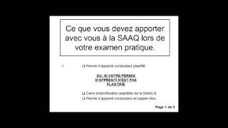 CONDUIRE  5  À apporter à la SAAQ pour examen pratique XLACE HelpAidewmv [upl. by Sheehan]