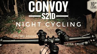 Night MTB Cycling with Convoy S21D  XPL HD 4000k 10° amp Nichia 519A 3500k 10° [upl. by Neelram]