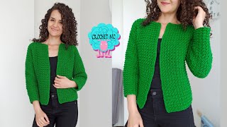 Saco a crochet punto crunch  canesú rectangular [upl. by Corly]