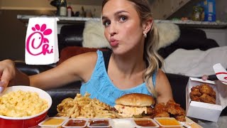 ChickfilA Mukbang NEW ￼￼pimento cheese chicken sandwich  Carmel shake  more [upl. by Ardnahc]