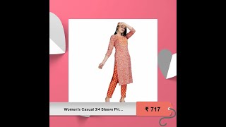 Womens Casual 34 Sleeve Printed Rayon Kurti With Pant Set Peach [upl. by Kellie806]