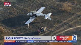 Small plane crashes in field next to 405 Fwy in Van Nuys [upl. by Anilrats]