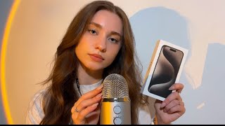 ASMR iPhone 15 Pro Unboxing 📱tapping rambling [upl. by Oneladgam]