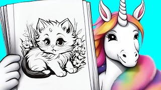 My Unicorn Friend Colors a Cute Kitten with Flowers [upl. by Diamante]