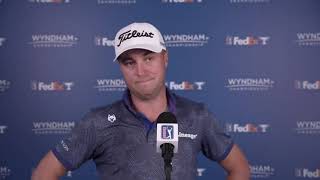 Justin Thomas · Round 2 · Interview · 2023 Wyndham Championship · PGA Tour [upl. by Asimaj731]