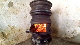 Wood Stove from Car Wheel DIY [upl. by Thilde137]