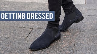 Wearing Black and Navy Chelsea Boots with Denim Jeans  Getting Dressed Step by Step 23 [upl. by Rebeh]