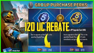 GROUP PURCHASE PERKS NEW EVENT IN PUBG MOBILE  GET 120 UC DISCOUNT IN M5 ROYAL PASS  BGMI [upl. by Madonia782]