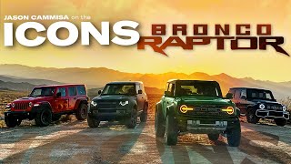 Ford Bronco Raptor Meets Jeep Wrangler Mercedes GWagen Land Rover Defender — Jason Cammisa ICONS [upl. by Bega816]