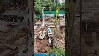 Drilling piling rig at work during foundation construction of highrise drillingrigs construction [upl. by Ailemac]