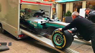 This is how you deliver Lewis Hamiltons F1 car into central London for Autosport Awards 2017 [upl. by Tsui]