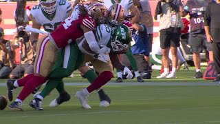 Fred Warners Peanut Punch sparks fumble takeaway vs Breece Hall [upl. by Ailsun]