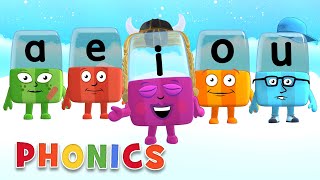 Phonics  Learn to Read  A E I O U  Learning Vowels  Alphablocks [upl. by Nahtanhoj]