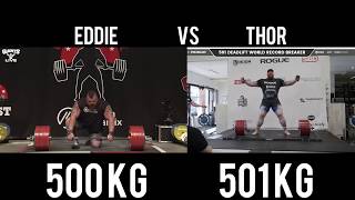 Eddie Hall vs Hafthor Bjornsson Deadlift 420465500501 Side by side comparison [upl. by Abey]