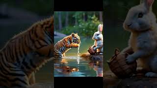 Cute Rabbit rescued a Tiger cub catfunny cute rabbit [upl. by Cesaro]