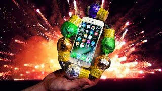 Can iPhone 7 Survive 100 FT Throw Inside Giant Mortar Round Firework Case Warning Explosions [upl. by Claybourne]