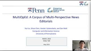 NAACL 2021 presentation MultiOpEd A Corpus of MultiPerspective News Editorials [upl. by Yennep]