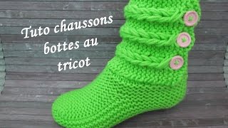 TUTO CHAUSSON TRESSE TORSADE AU TRICOT Booties knitting BOTITAS BOTAS TEJIDAS DOS AGUJAS [upl. by Guglielma]