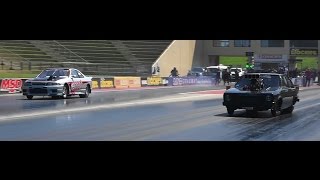 OUTLAW 105 BLOWN vs TURBO DAVIES RACING TORANA amp BIRRONG AUTOMOTIVE SKYLINE 3102015 [upl. by Genovera]