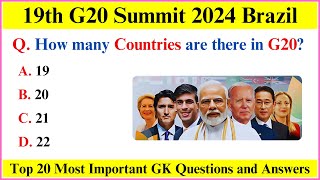 G20 Summit 2024 Current Affairs  Summits and Conferences 2024  G20 Current Affairs 2024 [upl. by Marysa]