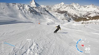 Skiing in Zermatt on slope 28 from Hohtalli to Riffelalp 4K [upl. by Lahcym854]