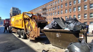 Full Bulky Dumpsters in an Intense Boston Alley Eaten by a Monster Garbage Truck [upl. by Eidod]