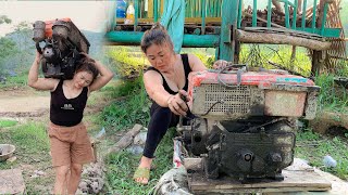 The girl helped the farmer in the village repair the tractor engine  Restoring the diesel engine [upl. by Femmine]