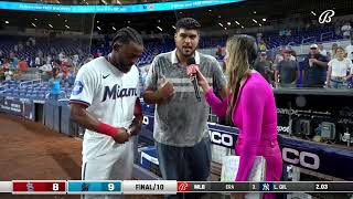 Vidal Brujáns postgame interview on walkoff single🎤 [upl. by Adnahsal]