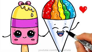 Summer Treats  How to Draw a Popsicle and Snow Cone Easy  Cute Cartoon Dessert [upl. by Tella336]