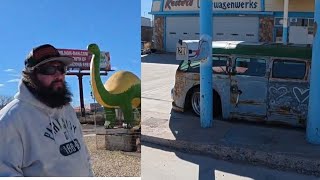 Onewheel Ride Down Main Street In Holbrook AZ Slammed VW Bus and Dinosaurs [upl. by Andriette]