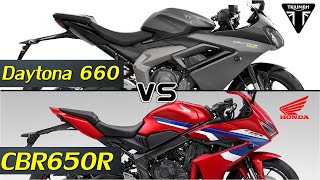 Triumph Daytona 660 vs Honda CBR650R Comprison 2024 Models TM [upl. by Havener]