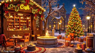 Snow Falling with Warm Christmas Jazz Music 2025 at Christmas Porch Ambience to Relax Good Mood [upl. by Truman]