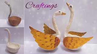 Swan🕊 craft DIY with waste materials art from waste craft from coconut shell showpiece [upl. by Nilreb]