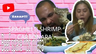 SPAGHETTI SHRIMP CARBONARA w Toasted Garlic Bread Eating Show  w Nilagang Baka Side Dish  Pinoy [upl. by Onaivlis]