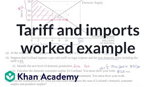 Tariff and imports worked example  APⓇ Microeconomics  Khan Academy [upl. by Terb180]