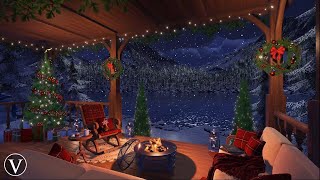 Christmas Porch Winter Night Ambience  Firepit Wind Snow amp Blizzard Sounds [upl. by Anelem]