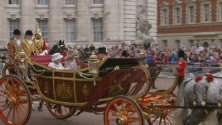 Royal procession Queen travels by horse and carriage through the streets of London [upl. by Ahsinit445]