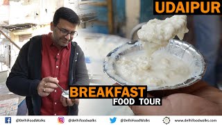 UDAIPUR Breakfast FOOD Tour SPICY Dal KACHORI  LILWA Burfi  Papad MASALA Methi GOTA  BEST Rabri [upl. by Dav474]