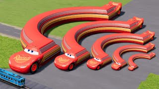 Big amp Small Long Horseshoe Lightning Mcqueen vs Trains  BeamNGDrive [upl. by Ibur827]