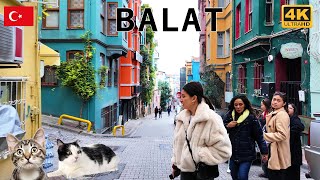 Balat Neighborhood Walking Tour Istanbul 4K  lot of cats on colorful streets [upl. by Trev]