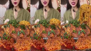 ASMR MUKBANG  Sesame Sauce Instant Noodles Seafood Skewers with Fish Sauce Cold Chicken Chops [upl. by Croydon]