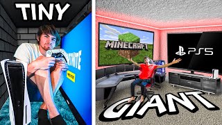 We Built Tiny vs GIANT Gaming Rooms [upl. by Ranzini]