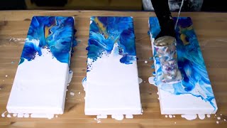 Ocean Crush  7 Acrylic Pour Paintings  Brilliant Blue Fluid Art [upl. by Ecnerrat]