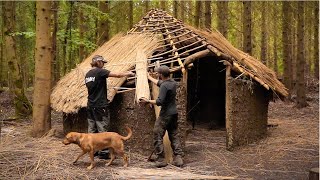 Building a Medieval Roundhouse  Thatching the Roof  Bushcraft Shelter PART 8 [upl. by Leirvag12]