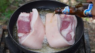 Fried Pork Belly With Beer  Kdeb Cooking [upl. by Olnton]