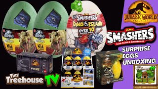 THE ULTIMATE DINOSAUR EGGS UNBOXING VIDEO JURASSIC WORLD SMASHERS SLIME EGGS amp MORE [upl. by Aleahcim865]